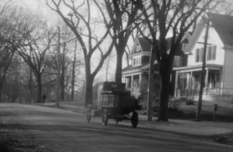Still image of Plymouth Street in Bridgewater, MA from the Flora T. Little film