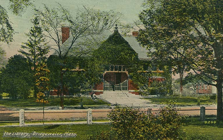 Postcard of the Bridgewater Memorial Building from the James Bois postcards in the Bridgewater Public Library Archives and Special Collections. Circa 1912. 