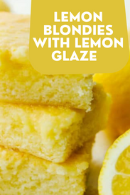 lemon blondies with text that says lemon blondies with lemon glaze