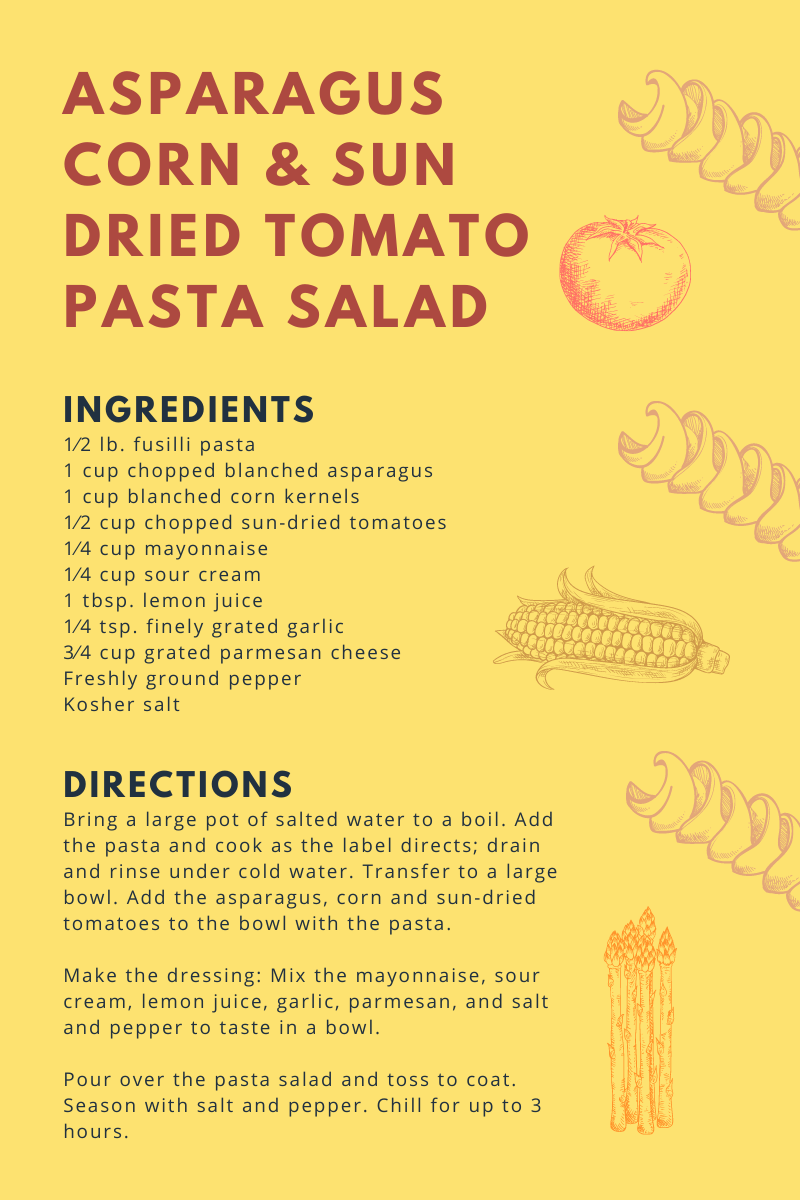 asparagus corn and sun dried tomato pasta salad recipe