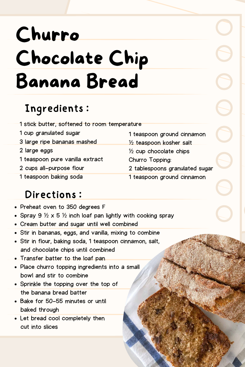 churro chocolate chip banana bread recipe