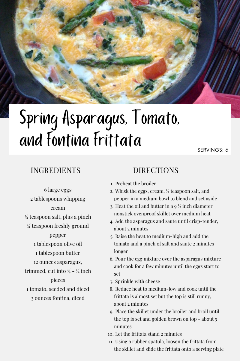 spring asparagus, tomato, and fontina cheese frittata recipe