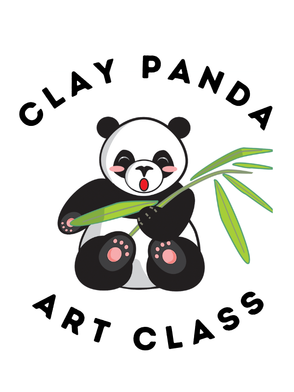 panda holding a bamboo stick with text that reads Clay Panda Art Class