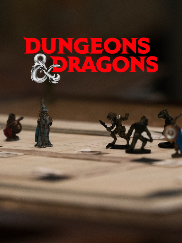 dungeons and dragons game board with pieces and text that reads dungeons & dragons