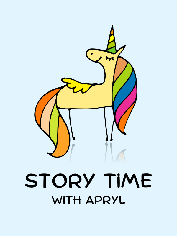 unicorn with text that reads story time with apryl