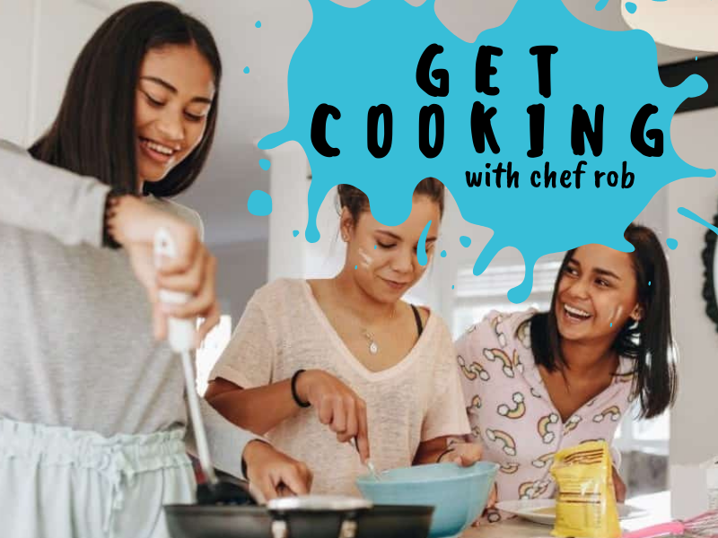 teen girls cooking image with text
