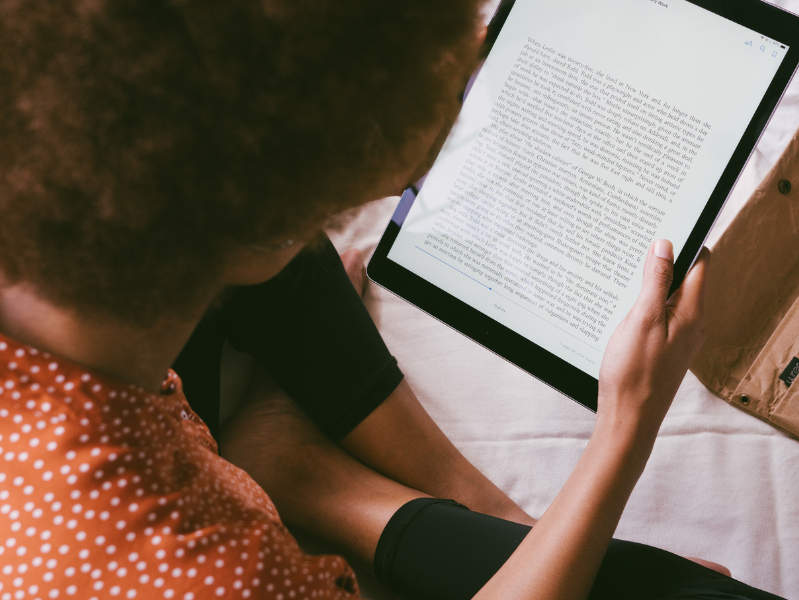 person reading an ebook