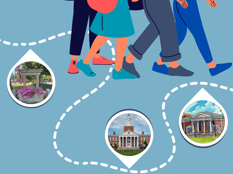 people walking and images from the town