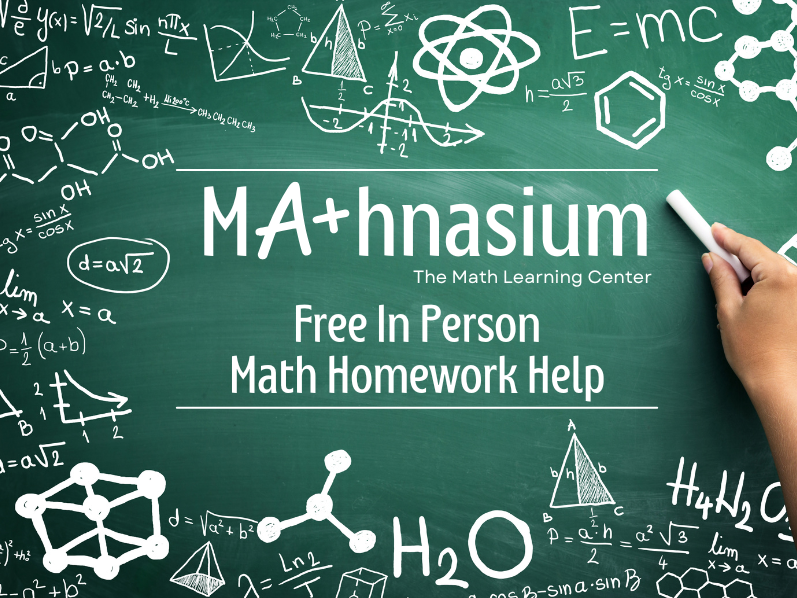 image of math equations. text reads mathnasium the math learning center. free in person math homework help 